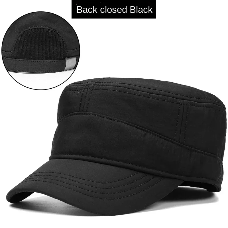 Hat Men's Winter Baseball Cap Plush Thickened Large Head Circumference Flat Trucker Cap Military Cap Back Closure Dad Hat 2021