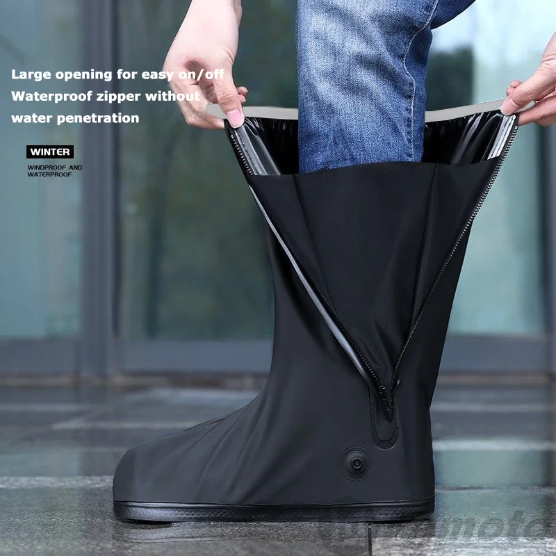 Classic Black Men's High Tube Rain Shoe Covers Waterproof Reusable Motorcycle Cycling Bike Rain Boot Rainproof Shoes Cover S-XXL