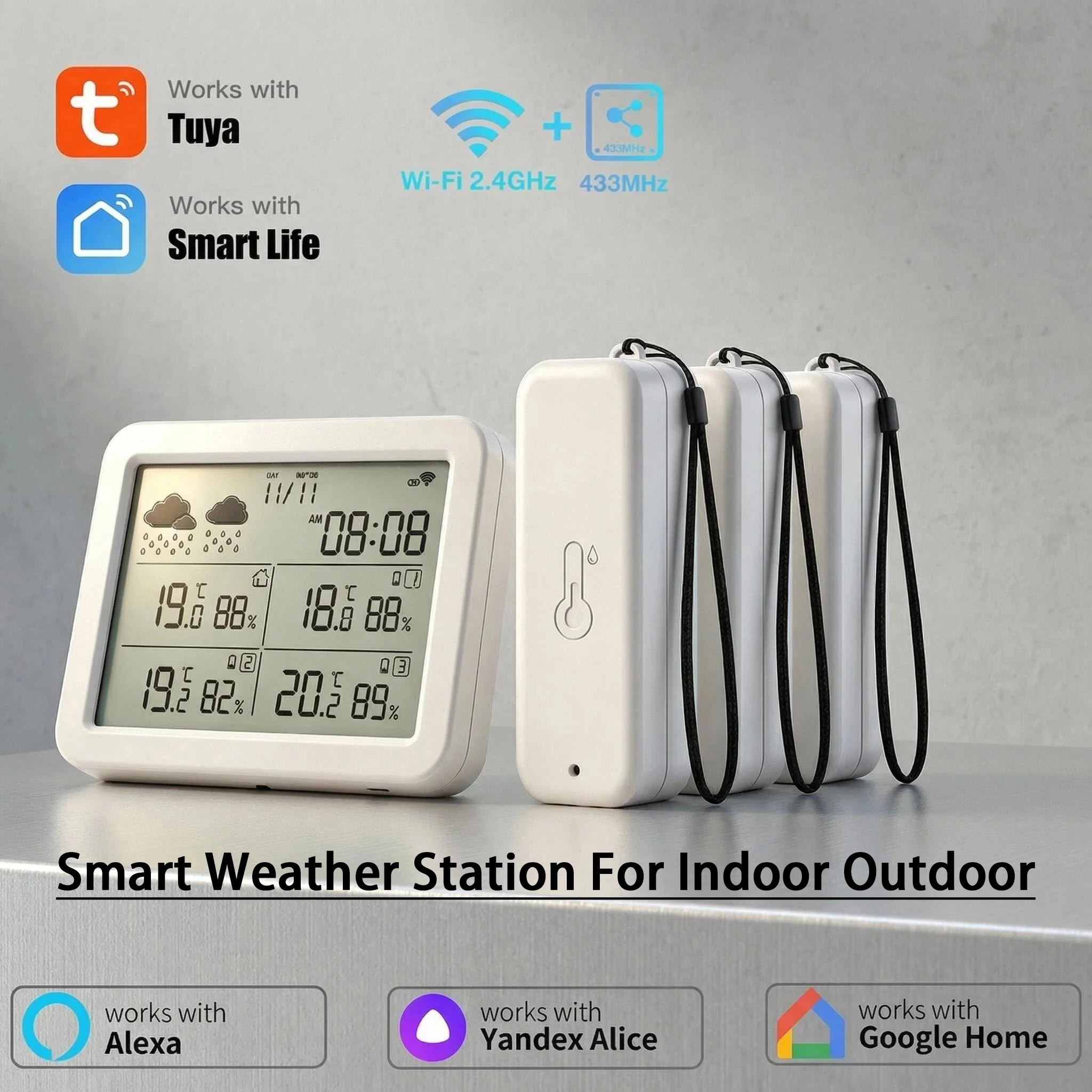 

Tuya Wifi Temperature And Humidity Sensor Supports Up To 9 Sub-Devices And Is Compatible With Smartlife Ip65 Waterproof