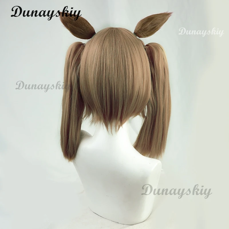 أنيمي جميلة ديربي الذكية الصقر شعر مستعار تأثيري مع آذان الحصان البني وذيل المرأة مقاومة للحرارة هالوين حفلة كرنفال الدعائم