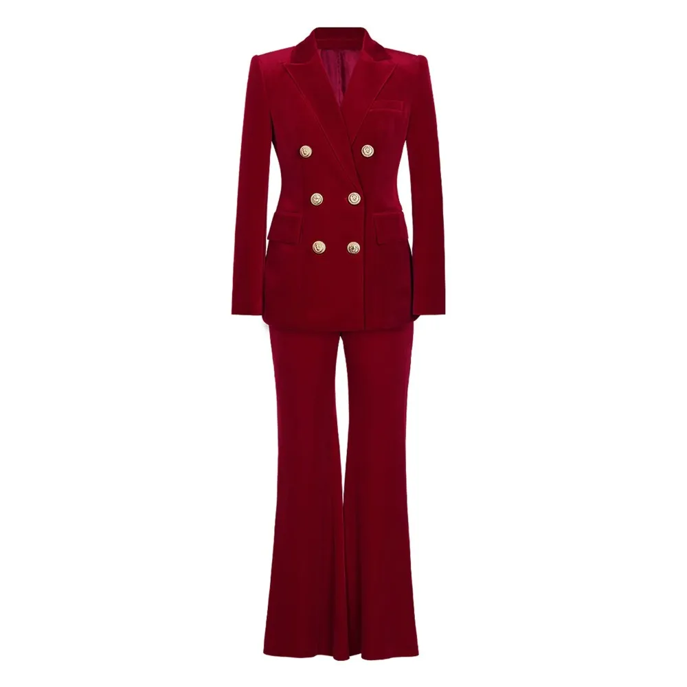 

Elegant Women Royal Blue 2-Piece Suit Set 2025 New Structured Blazer with Rhinestone Buckle Belt Slim Fit Formal Office Workwear