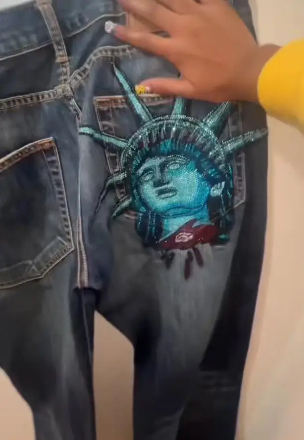 

American retro jeans loose wide-leg trousers Gothic high-waist denim casual street wear classic high street embroidery hip-hop