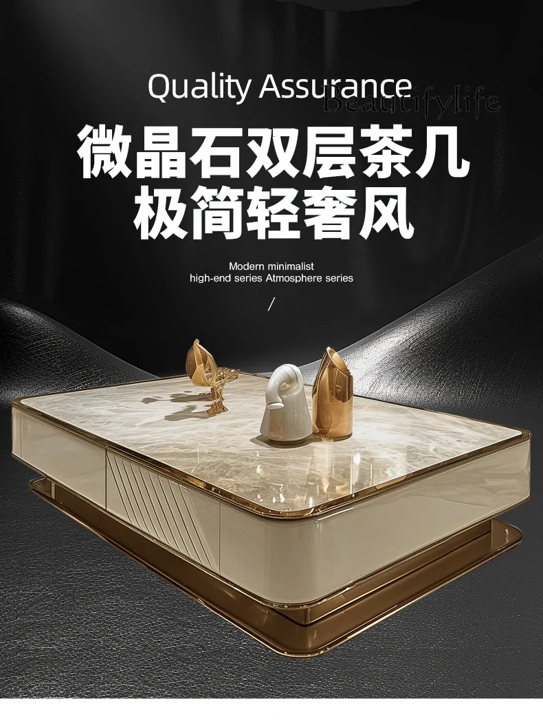 

ZS Light Luxury Coffee Table Living Room Household Microcrystalline Stone Large Tea Table High-end Villa Solid Wood Coffee Table