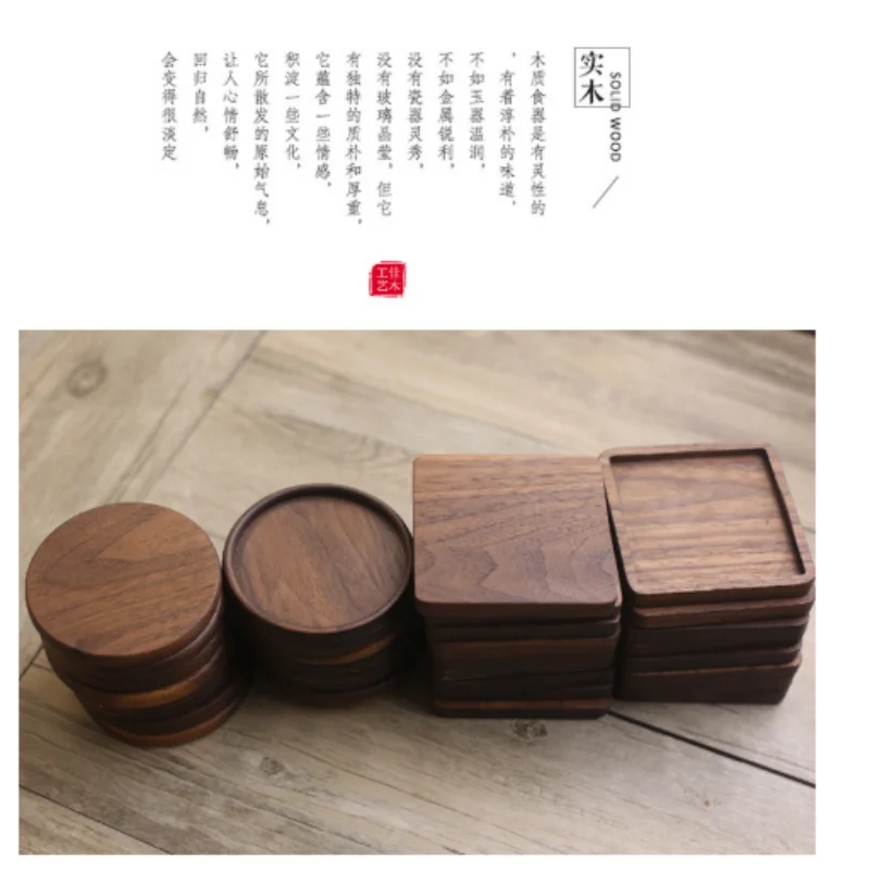 Walnut Wood Coaster, Creative Ebony Wooden Cup Tray, Japanese Style Tea Ceremony Accessory, Heat Insulation Cup Pad for Tea Cups