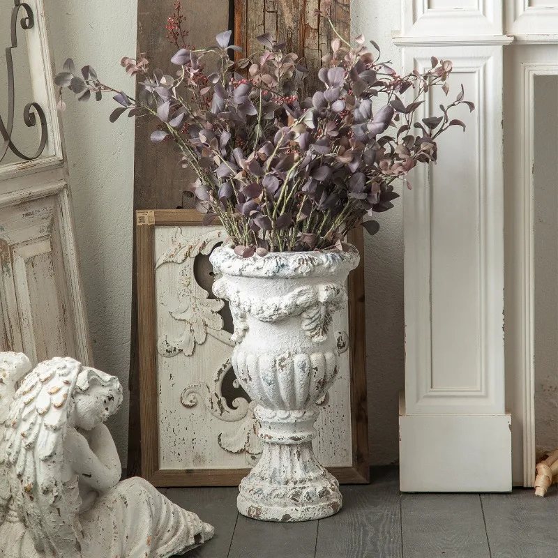 Chinese solid wood desktop retro vase studio shooting old props decorations homestay ornaments American flower pots