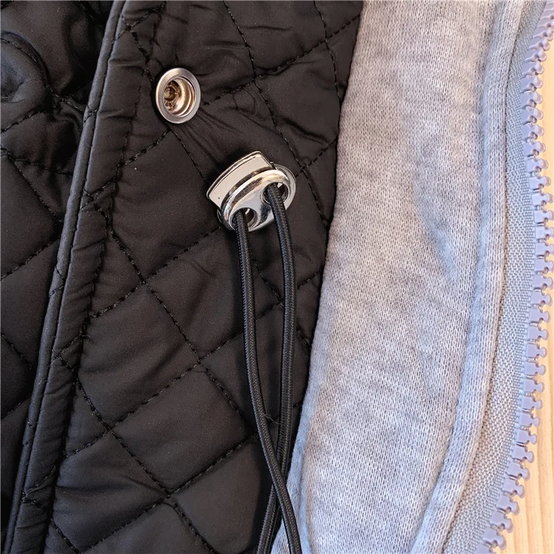Chaqueta de algodón acolchada con capucha para mujer, abrigo cálido con cordón de almazuela Simple, moda coreana, abrigo grueso negro holgado, invierno