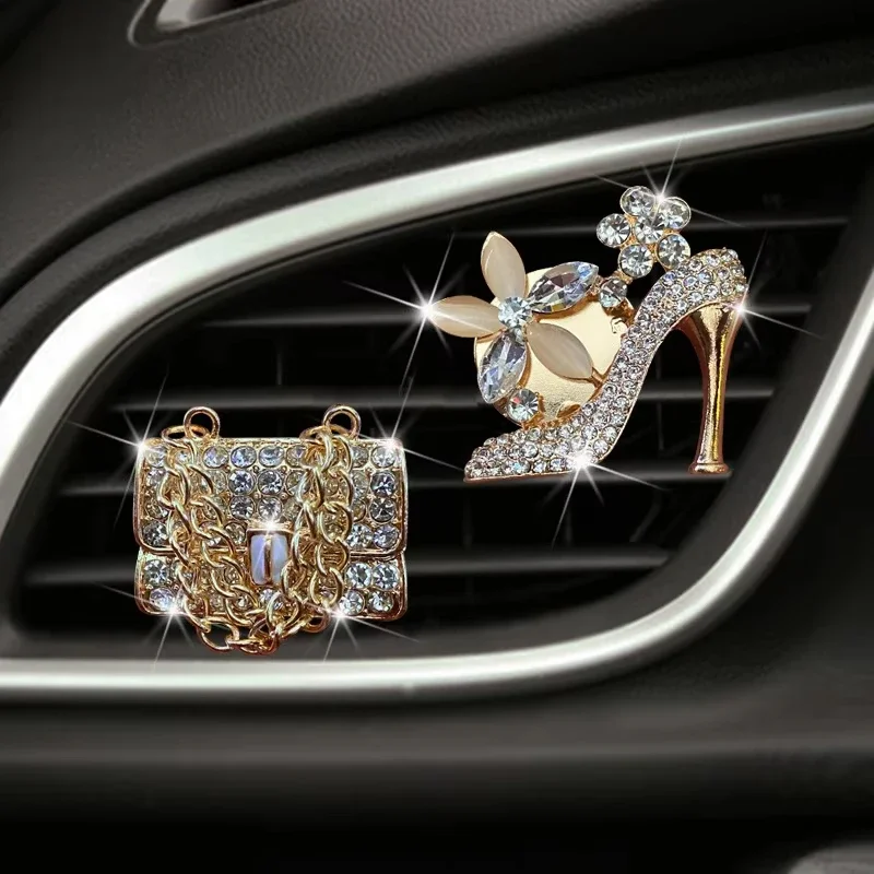 

Car Air Freshener Bling Auto Outlet Perfume Clip Accessories Girls Purse High Heel Scent Diffuser Car Decoration