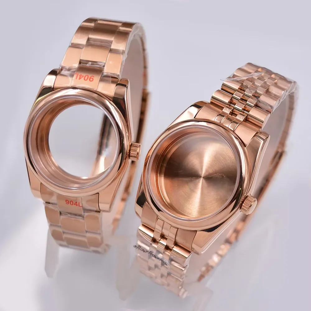 

Rose Gold Watch Case 36mm/39mm Fit NH35 NH36 ETA2836 2824 Miyota 8205 8215 movement stainless steel bracelet sapphire glass case