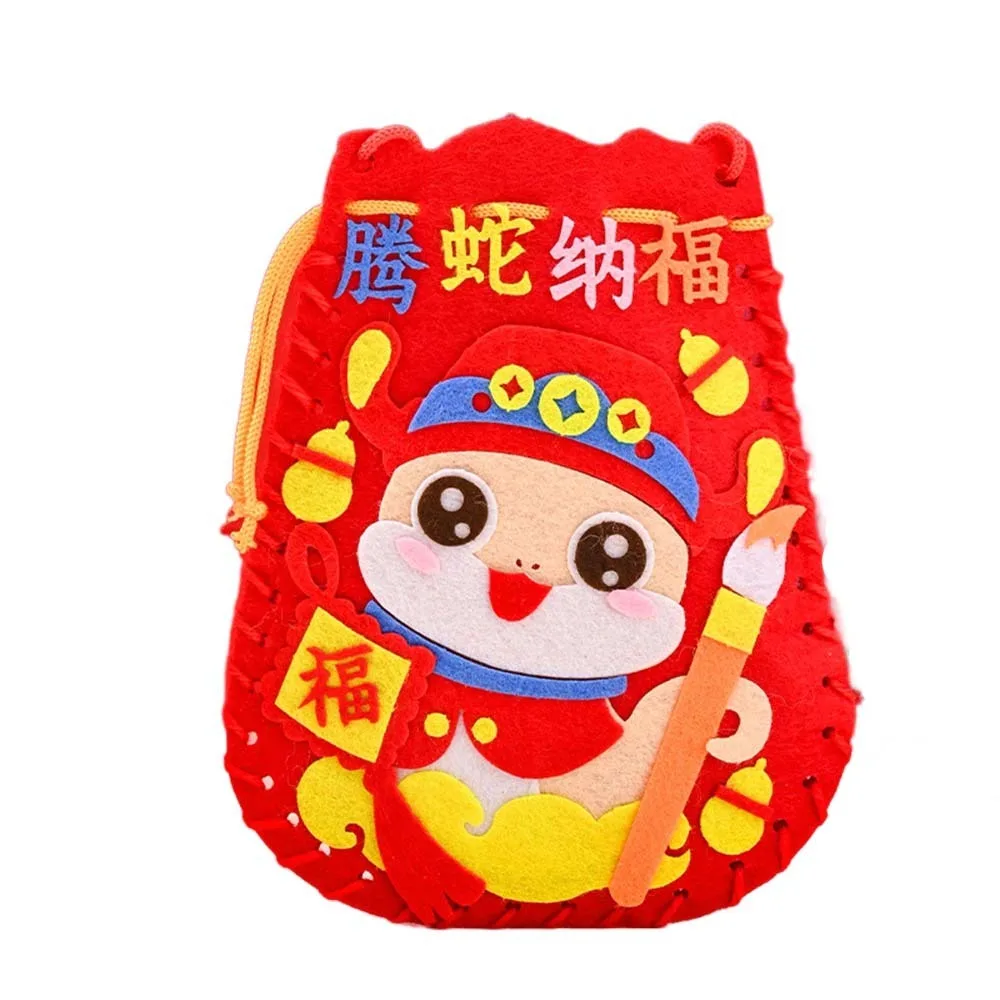 

Non-woven Fabric Snake Pattern Hnadbag Traditional Chinese Style Cartoon Snake Lucky Bag Handmade with Hanging Rope