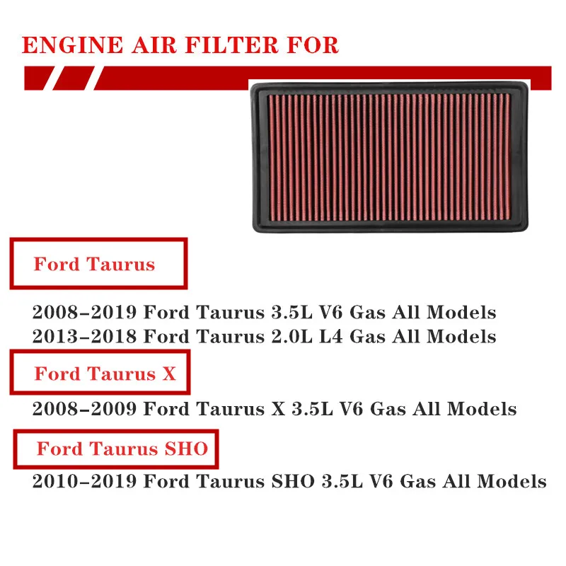 Washable Engine Air Filter For 2008-2019 Ford Taurus 2.0L 3.5L Automobiles Filters High Flow Car Air Filter OE CY01-13-Z40B