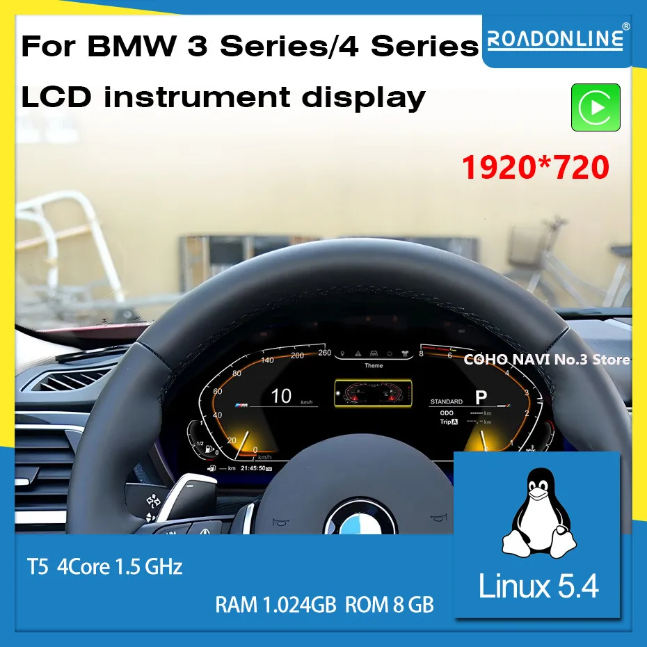 

Roadonline LCD digital instrument panel. Speedometer Suitable for BMW 3 Series/4 Series 2013-2020 F30/F31/GT-F34/F32/F33/F36