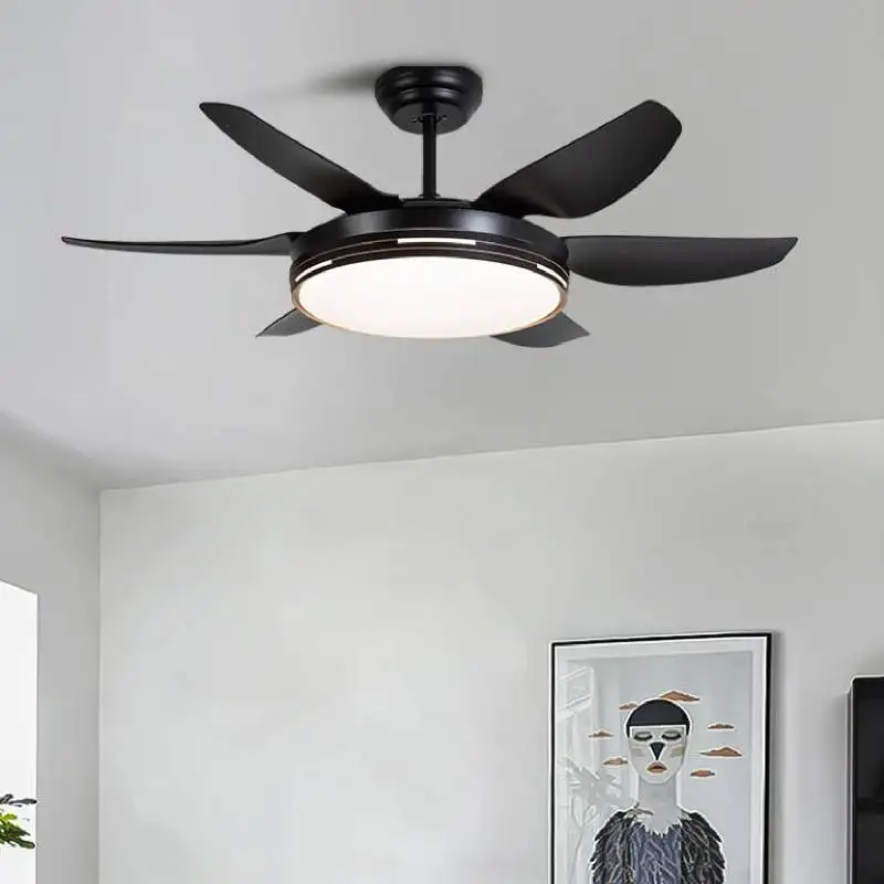 52 Inch Black Ceiling Fan with Large Lights Modern Black Sealing Fan Lamp LED Chandelier Remote Control Strong Wind Speed 6 Gear