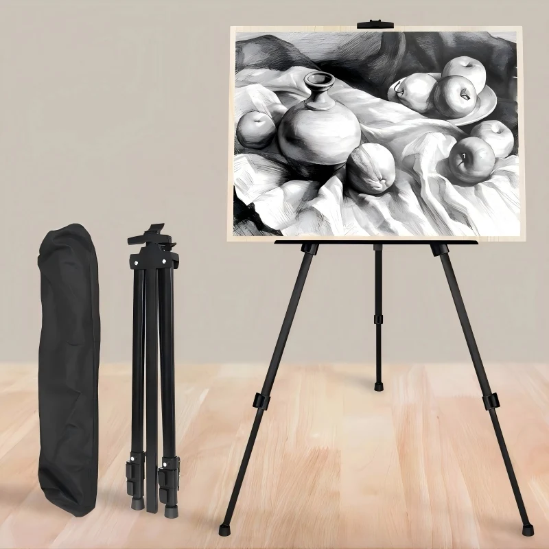 Portable Adjustable Metal Easel for Sketch Drawing, Artist Art Supplies Stand, Foldable Travel Easel, Shelf with Bag, Outdoor