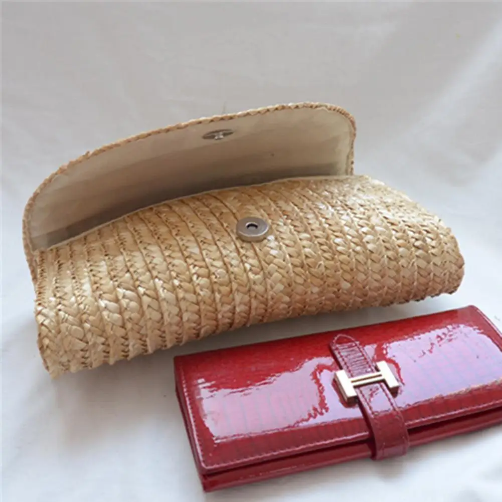 Women Wheat Straw Woven Clutch Female Straw Woven Wallet Casual Purse Bag Ladies Summer Beach Travel Envelope Handbag