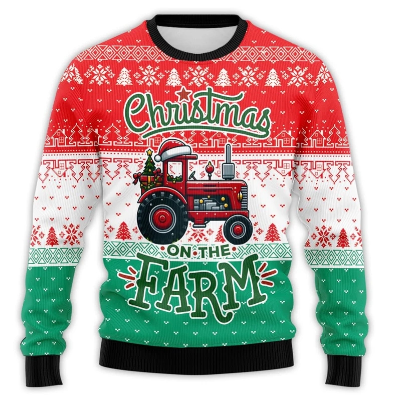 Farm Tractor Santa Claus Graphic Sweatshirts Casual Man Ugly Christmas Sweater Funny Gifts Pullovers Unisex Tracksuit Sweatshirt