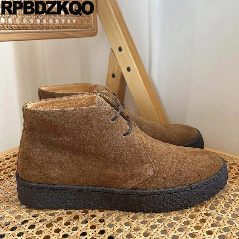 Brown Chukka Nubuck Solid Athletic High Top Sneakers Short Lace Up Skate Shoes Hip Hop Men Sport Booties Boots Flats Trainers