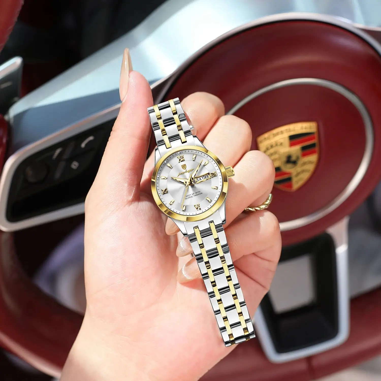 POEDAGAR Fashion Women Watch Luminous Stainless Steel Waterproof Ladies Wristwatch Quartz Week Date Luxury Woman's Watches Reloj view 6