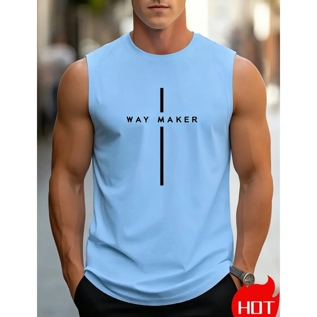 Men's sleeveless T-shirt summer loose size Fashion men's t-shirts tank tops casual sports round neck T-shirt top Men's clothing
