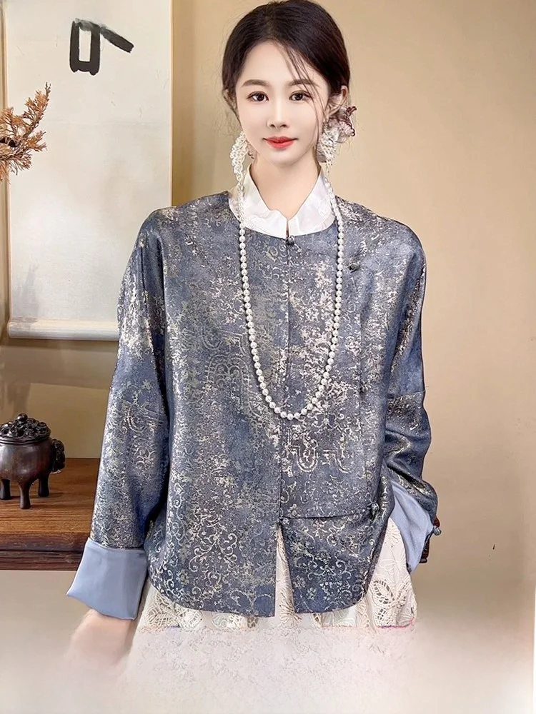 

Ele Young Women's Chinese Sle Set Night Banquet Flowing Firefly Emed Floral Jaet Long Sve Breathable Skin-Frie...