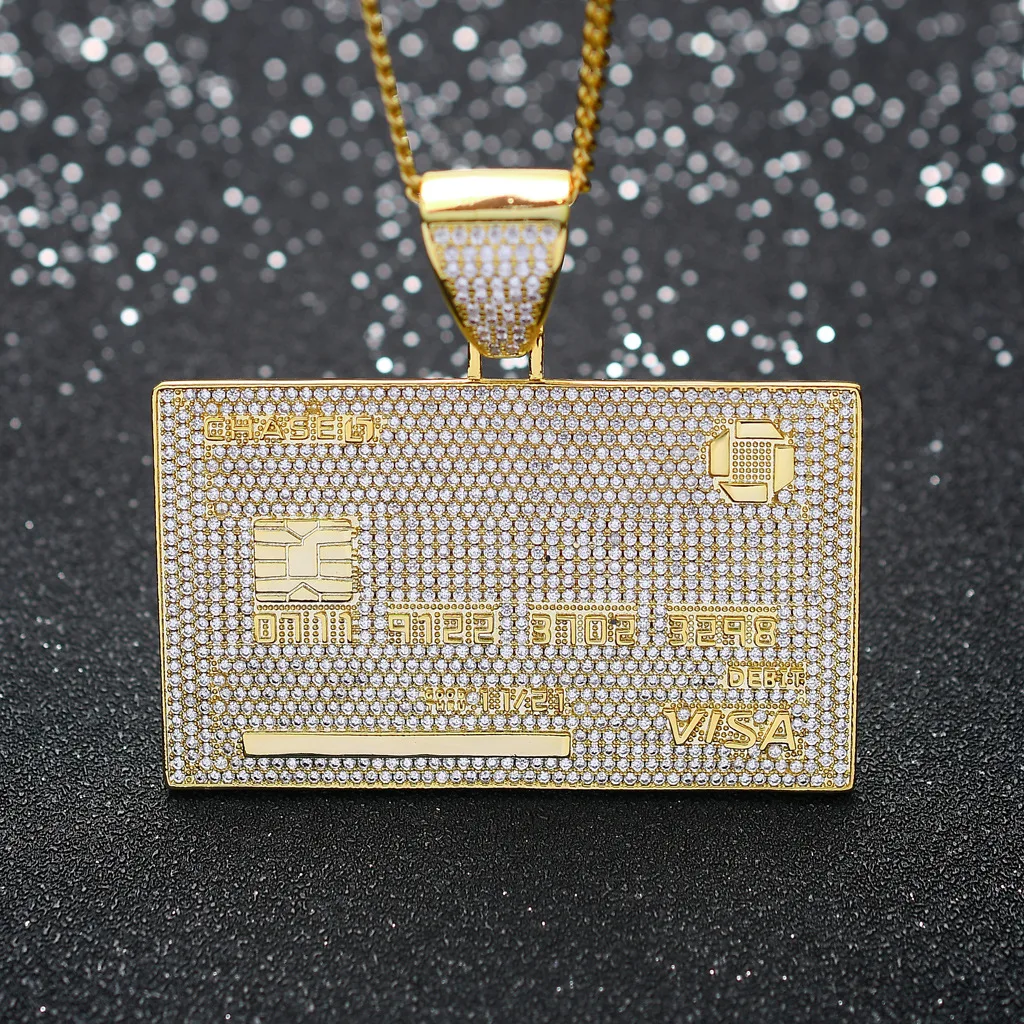 VIP Hip-Hop VISA Card Necklace Pendant Copper Plus Zircon Solid Glossy Personality Bank Card Tide Male Hip-Hop Accessories