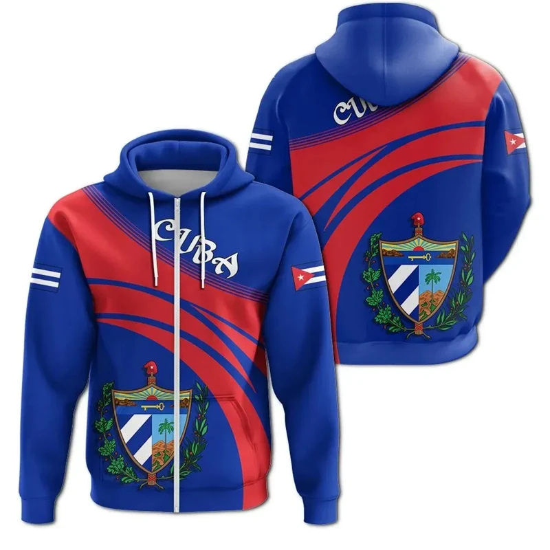 

Cuba Flag Map 3D Print Zip Up Hoodies For Men Clothes Cuban National Emblem Hoody Tracksuit Fashion Boy Zipper Hoodie Women Tops