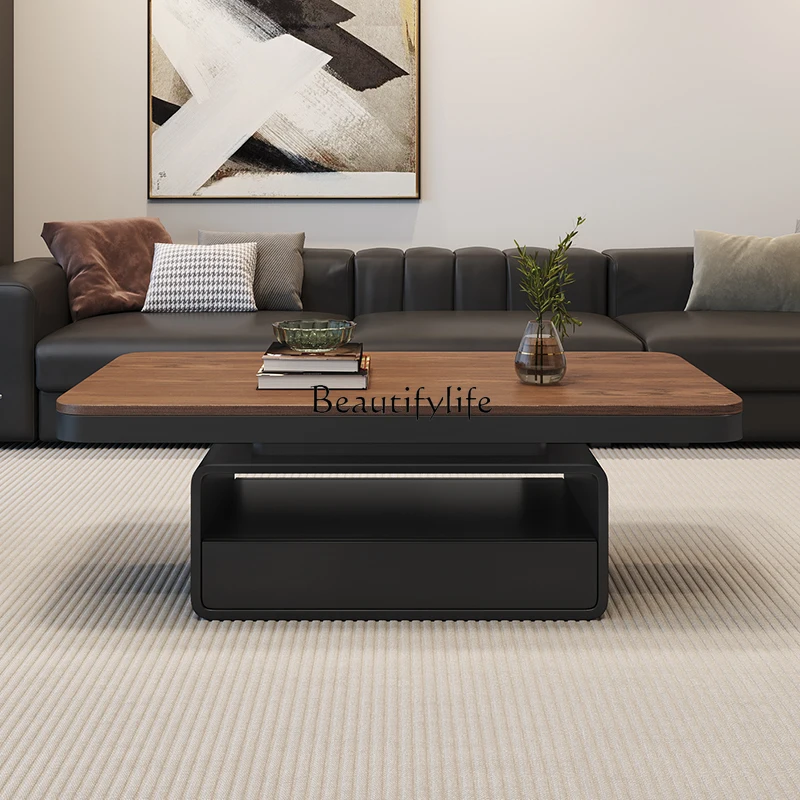 

5Medieval style coffee table modern simple small apartment living room rectangular black rock plate coffee table light luxury