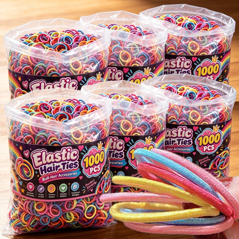 1000PCS Hair Ties Gum Colorful Nylon Rubber Band Rope Doll Hair Accessories For Baby Girls Black Elastic Hair Bands Gift