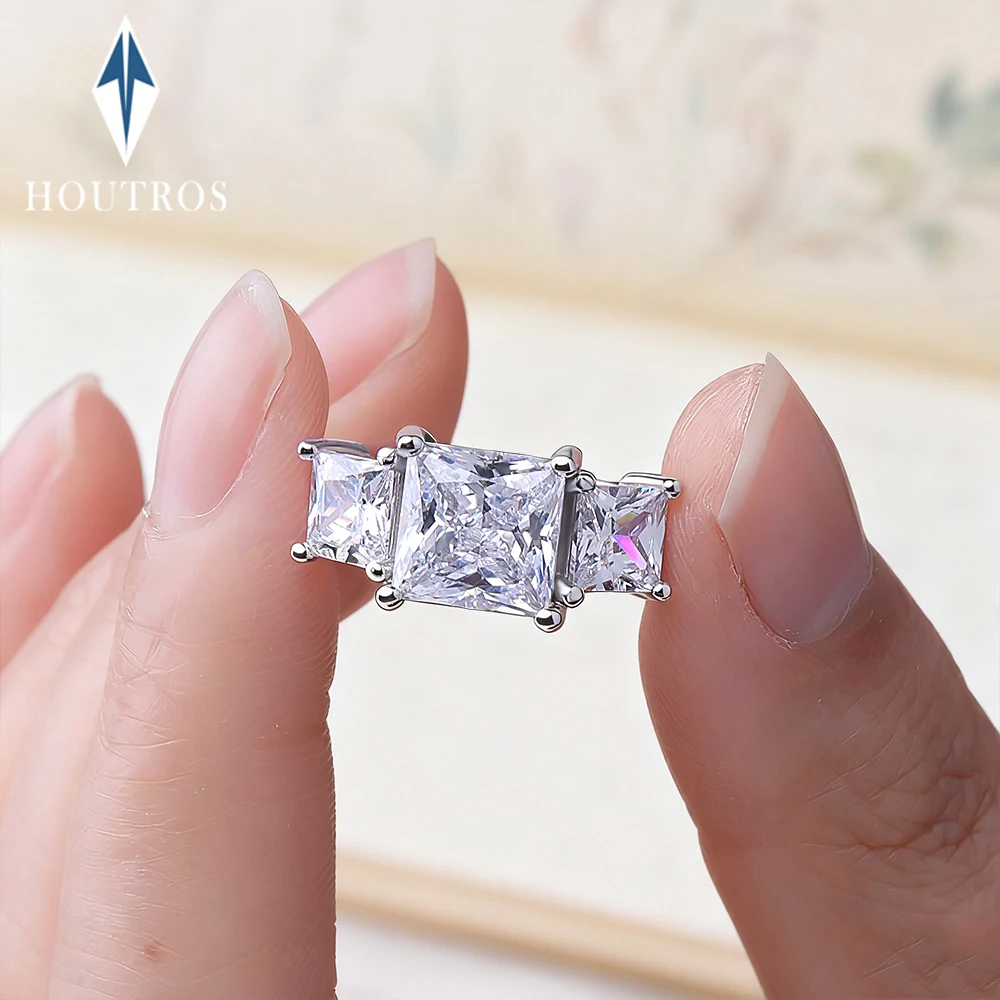 

Кольцо принцессы с 3 камнями, полный муассанит для женщин, стерлинговое серебро 925 пробы, 6,4 карата, обручальное кольцо с бриллиантом, юбилейные кольца, ювелирные изделия