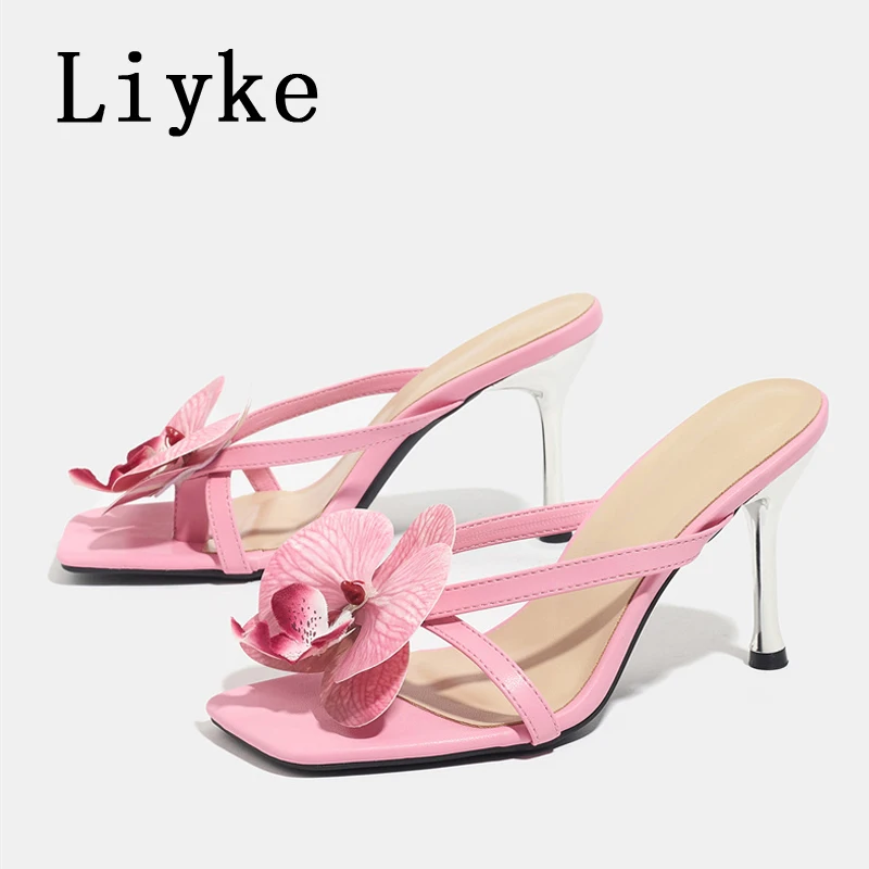 

Liyke модный дизайн, женские сандалии с цветочным принтом, летние крутые пляжные тапочки с клипсой для путешествий и отдыха, женская обувь, шлепанцы на высоком каблуке