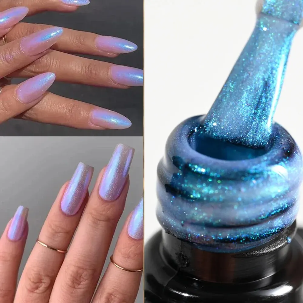 1 Bottle Aurora Nail Gel Rubber Iridescent 8ml Pearl Effect Nail Gel Polish Blue-Sky Mirror Manicure Soak Off UV Shinning Gel