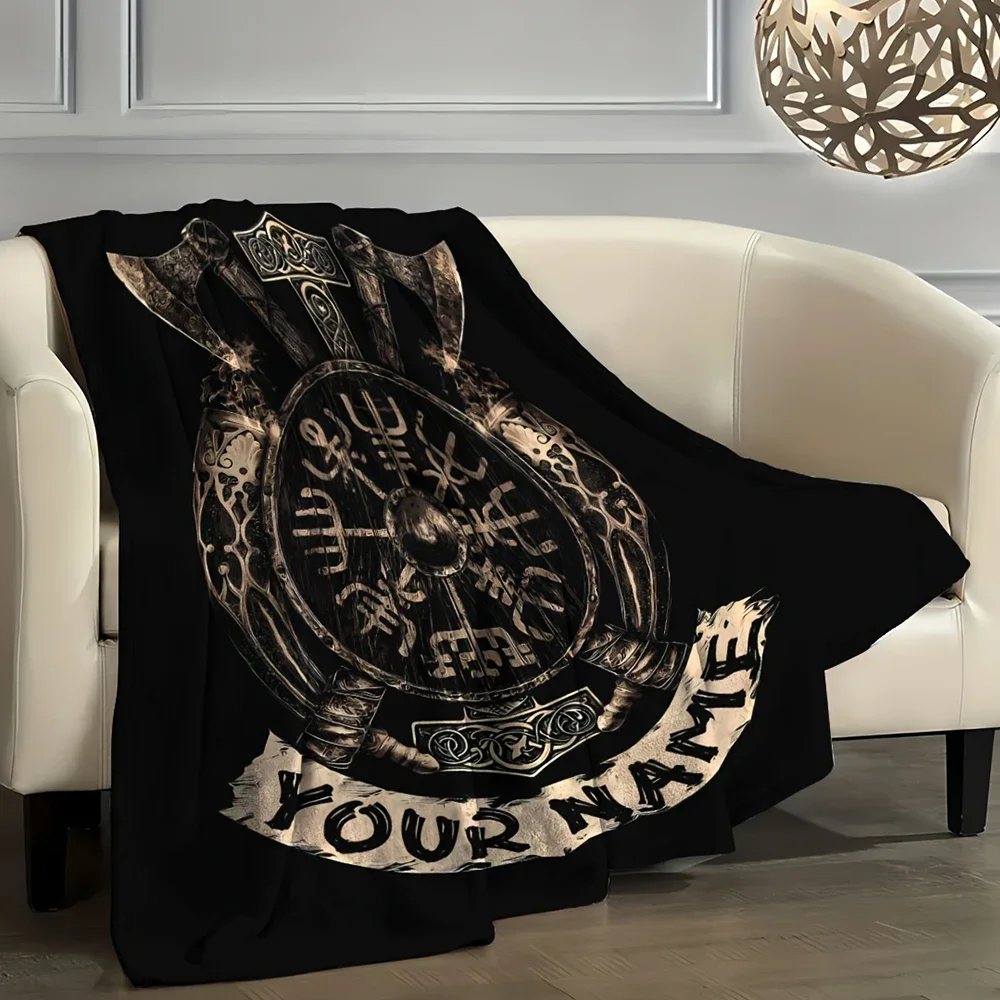 Custom Viking Totem Text Printed Flannel Blanket. Warm and Cozy Flannel Blanket. A Gift Blanket Suitable for All Seasons