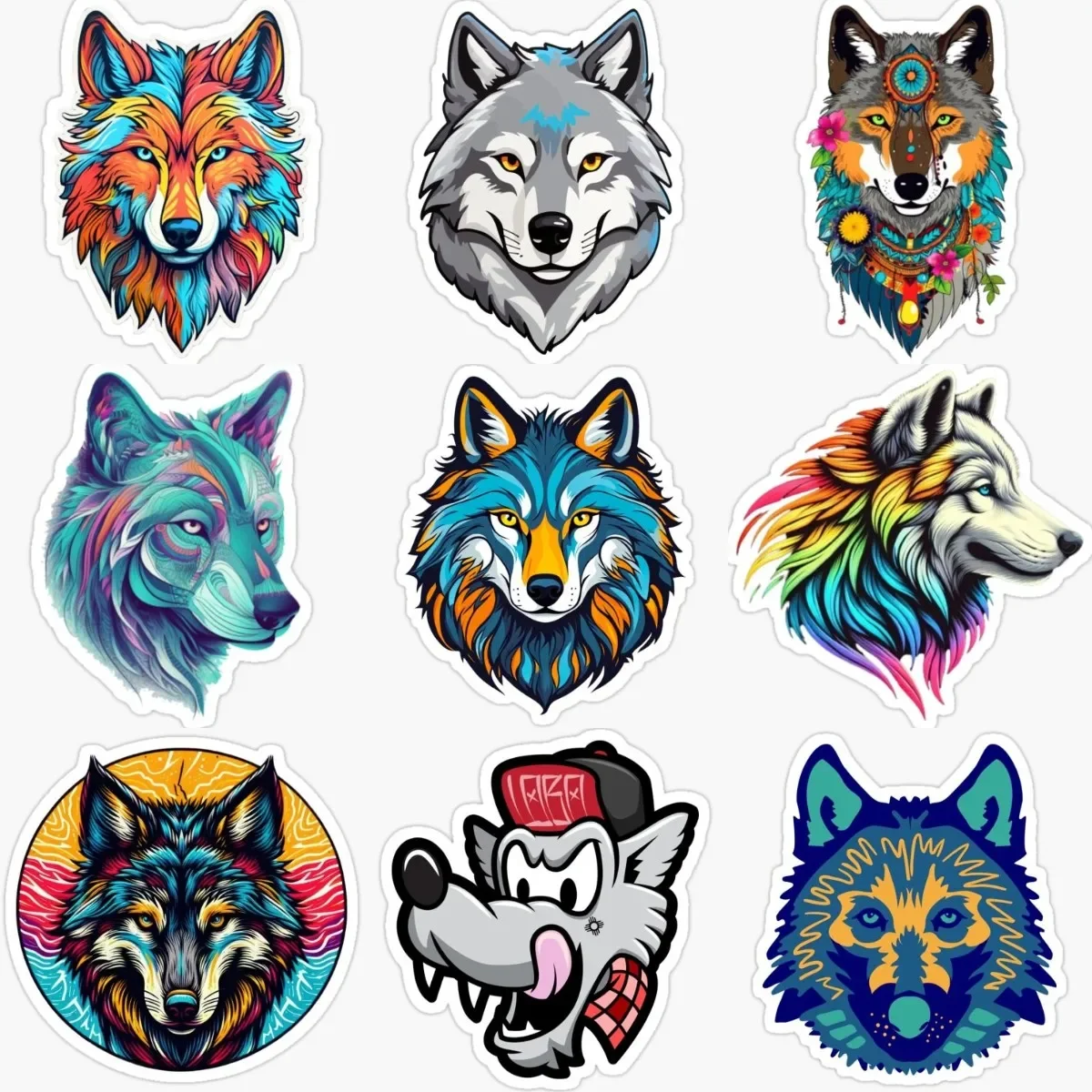 

Color Wolf Head Creative PVC Waterproof Stickers Accessories for Decorate Car Bicycle Table Motorcycle Off-road Fridge Wall