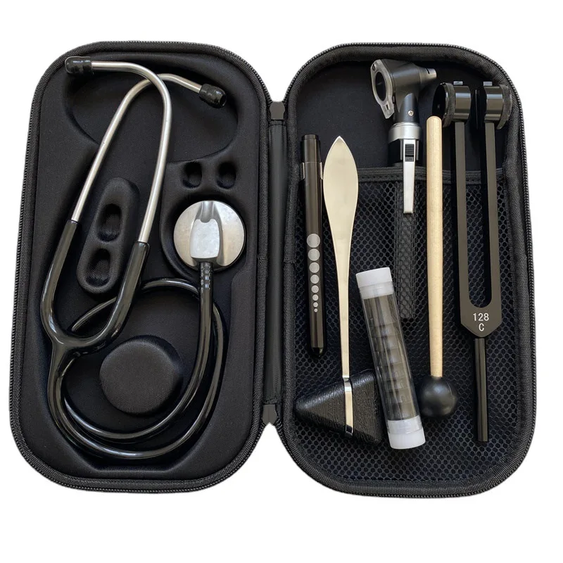 Nurse Doctor Diagnostic Tool Set with Stethoscope Otoscope Tuning Fork Reflex Hammer Penlight EVA Storage Bag Medical Exam Kit