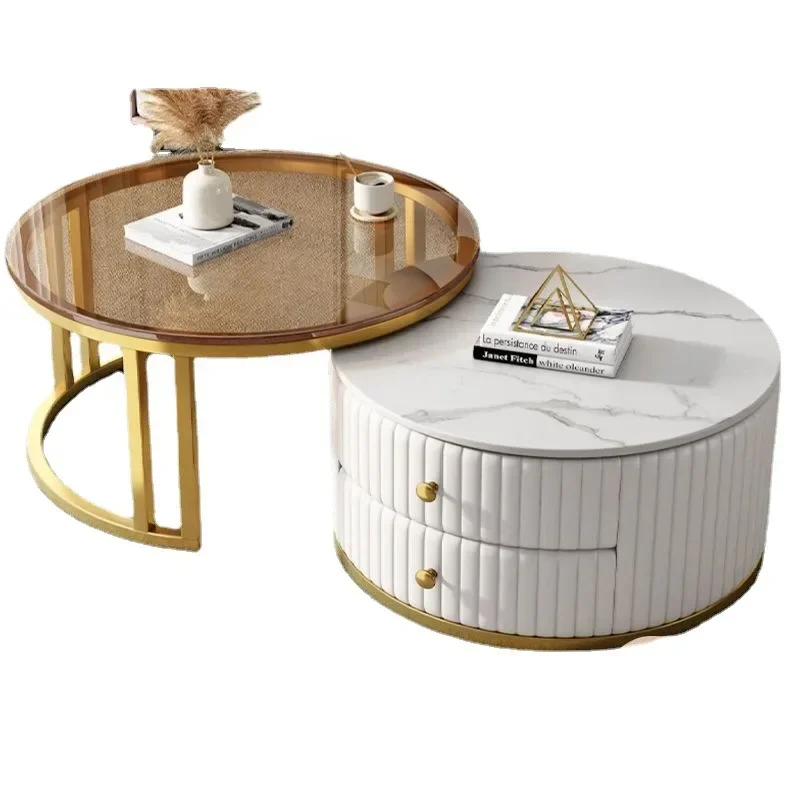 2pcs Light Luxury Rock Plate Tea Coffee Tables Minimalist Modern Scalable Center Tables Sofa Side Table Living Room Furniture