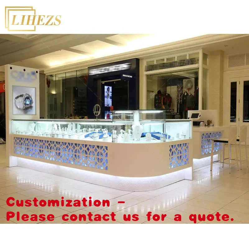 custom.Full LED-Light Wood Jewelry Display Kiosk Shopping Centers and Perfumes Sale