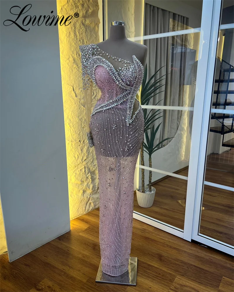 Pink Luxury Celebrity Dresses Customized One Shoulder Crystals Mermaid Prom Dress Women Party Second Reception Evening Gowns