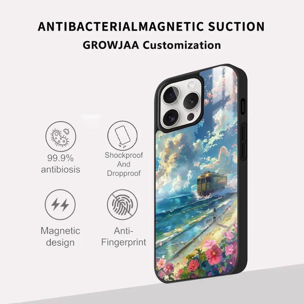 Чехол для телефона в японском стиле манга с метро для iPhone 17, 16, 15, 14, 13, 12, 11 Pro Max Plus Mini Magsafe Mirror, беспроводной магнитный чехол