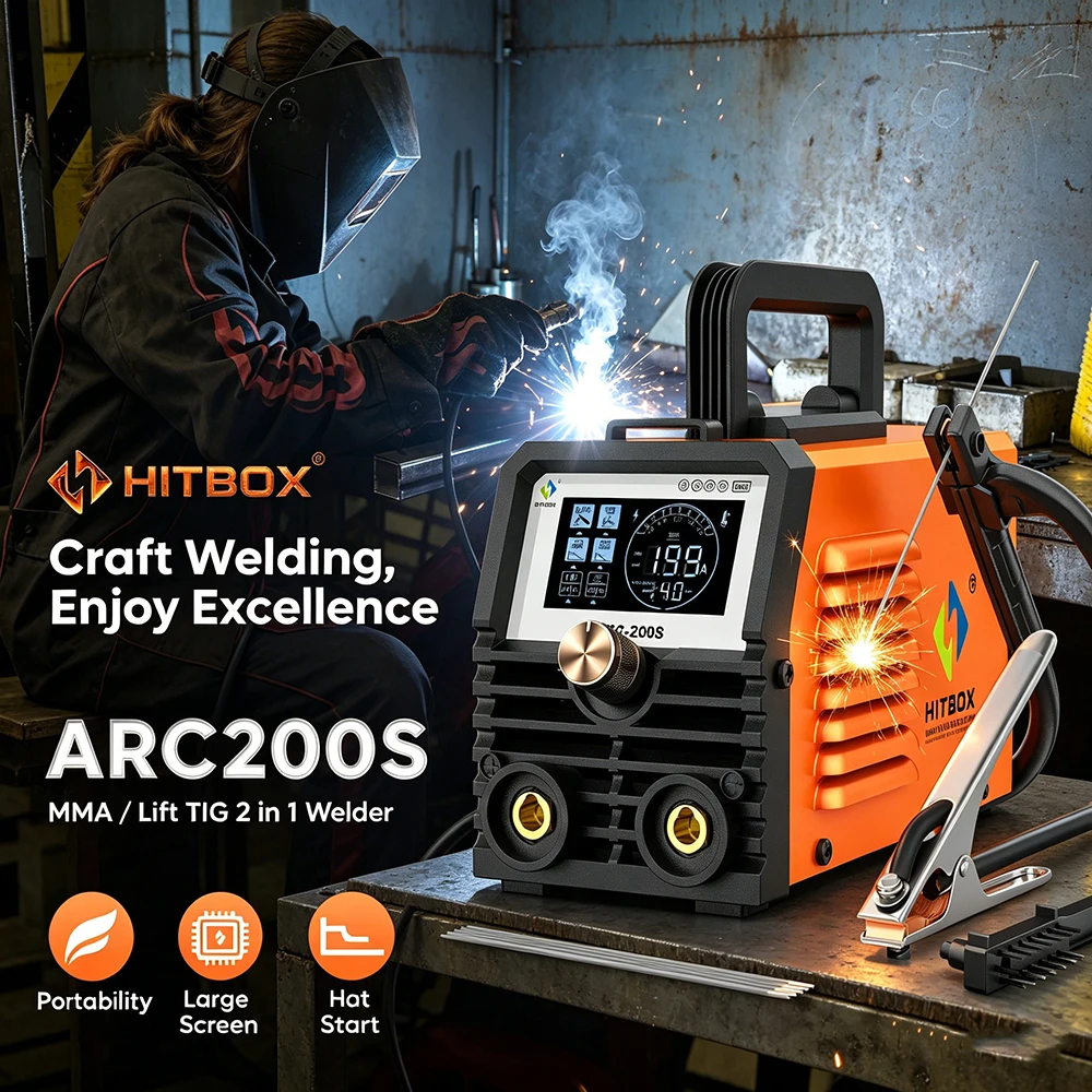 HITBOX ARC200S MMA/Lift TIG 2-in-1 Mini-Stick-Schweißgerät VRD Hot Start ARC Force Anti-Stick IGBT Inverter-Schweißmaschine LED-Digitalanzeige Tragbares Heim-Schweißgerät für Edelstahl,