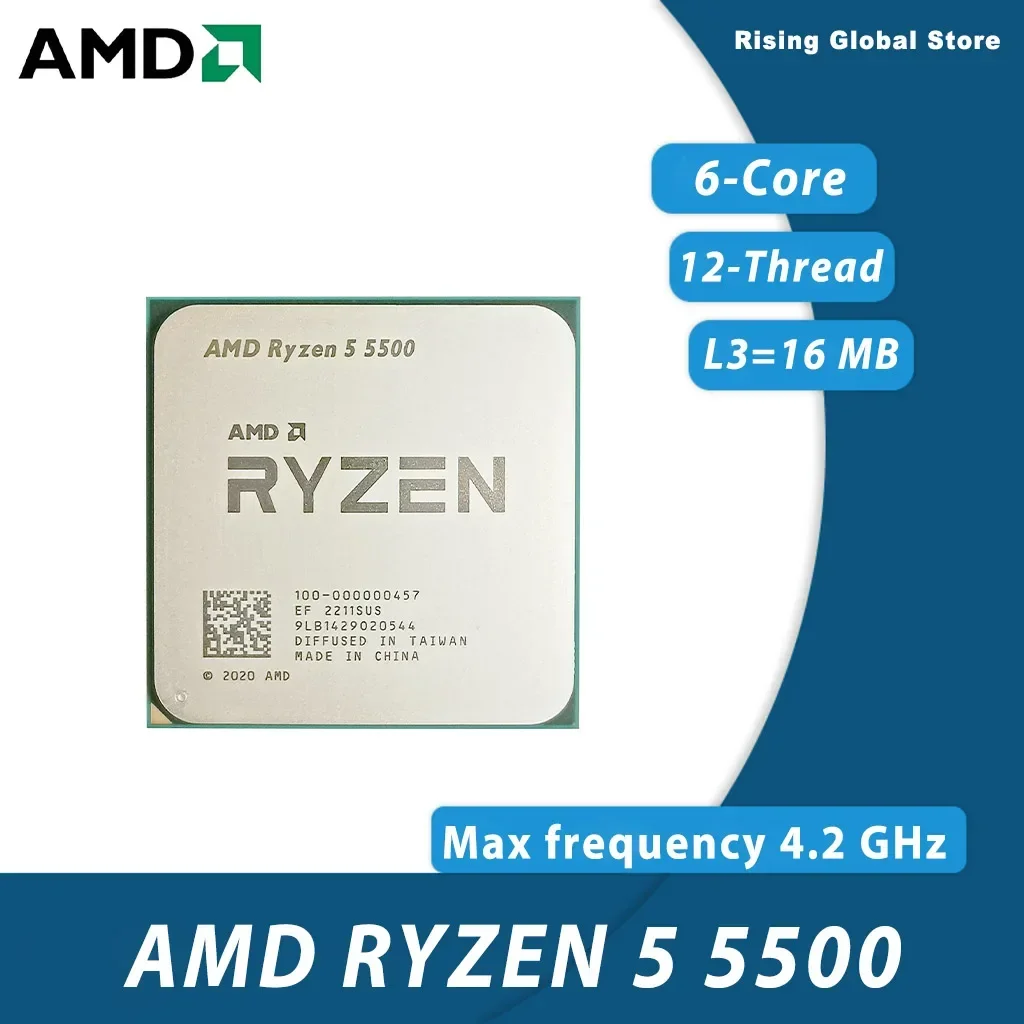 AMD R5 5500 Ryzen 5 5500 Zen3 Architecture 7nm 16MB L3 Cache 6 Core 12 Thread Socket AM4 Desktop Processor Without Cooler
