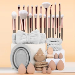 40-piece makeup tool set - 20-piece makeup tools + 16-piece powder puff set + dishwashing, hairband and wristband