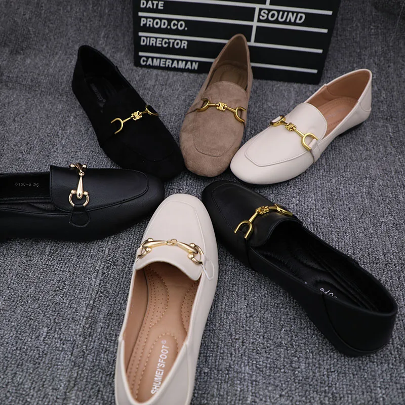 Zapatos planos para mujer 2025, nuevos zapatos de cuero pequeños transpirables, zapatos cómodos Lefu, zapatos informales con hebilla de Metal a la moda para mujer