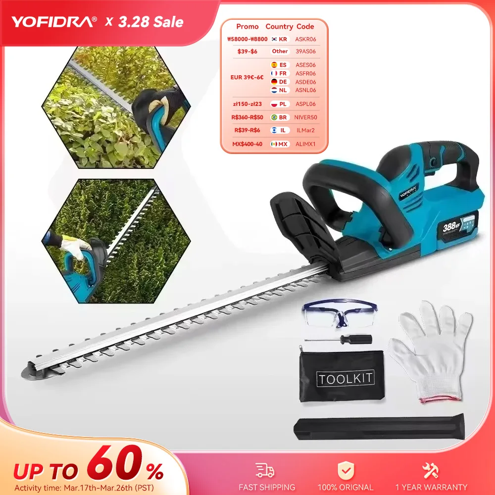 YOFIDRA 2000W Electric Hedge Trimmer 15000 RPM Lawn Mower Garden Landscaping Hedge Pruner Trimmer Tool For Makita 18V Battery