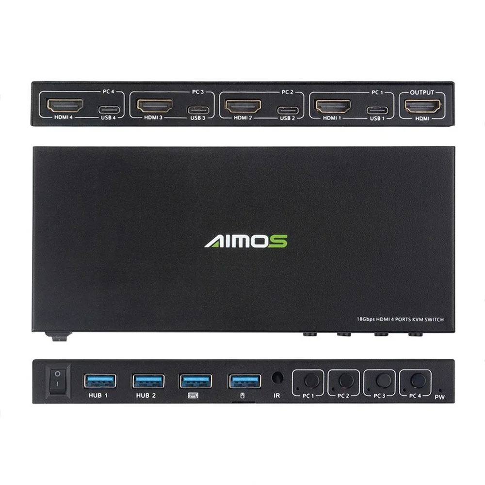 4 Ports HDMI USB KVM Switcher 4 IN 1 Out HDMI Switch Splitter for Sharing Monitor Keyboard Mouse Adaptive EDID/HDCP Decryption