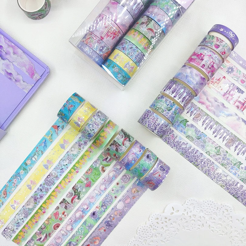 15Pcs Silver Foil Washi Tape Set Journal Supplies Clouds Masking Tape Scrapbooking Flowers Washitape Decorative Adhesive Tape