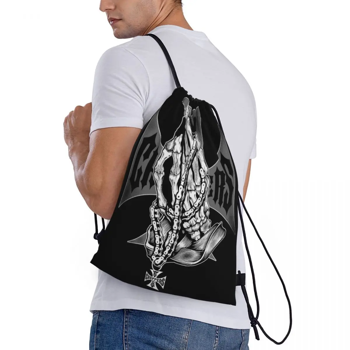 Custom West Coast Iron Cross Choppers Drawstring Bag Men Women Lightweight Sports Gym Storage Backpack