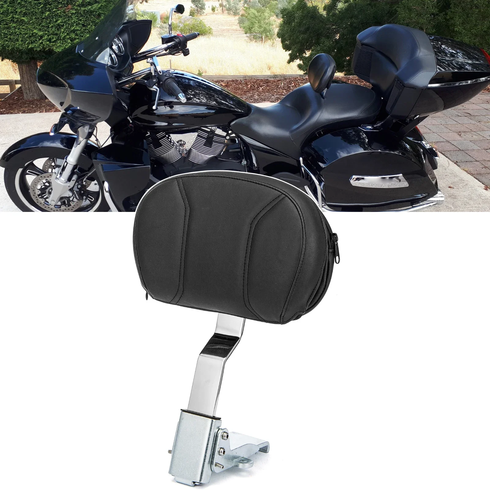 Motorcycle Driver Rider Backrest Pad Detach Adjustable Kit with Storage Pouch for Victory Cross Country/Roads/Hard-Ball