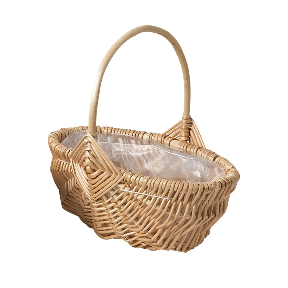 

1pc Handmade Woven Wood Fruit Basket Storage Vegetable Bread Easter Basket For Home Decor Garden Dried Flowers Pot