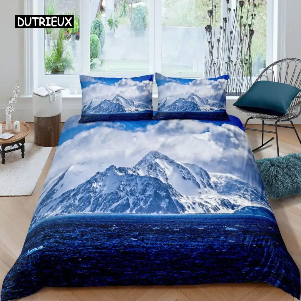 

Snow Mountain Duvet Cover Set Sea Waves Bedding Set Sea Landscape King Size Comforter Cover Nature Scenery Polyester Quilt Cover