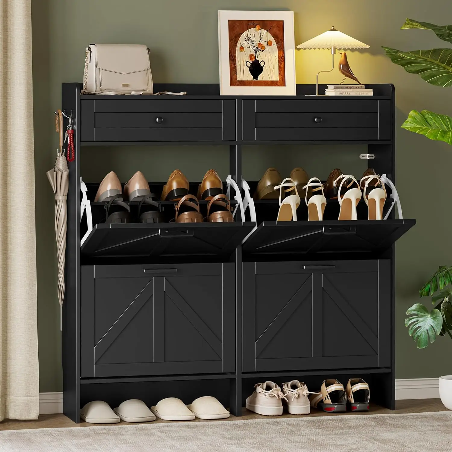 Shoe Shoe Storage Cabinet for Entryway, Farmhouse Wide Shoe Cabinet with 4 Flip Drawers and 2 Top Drawers,Customized - Aliexpress Deal