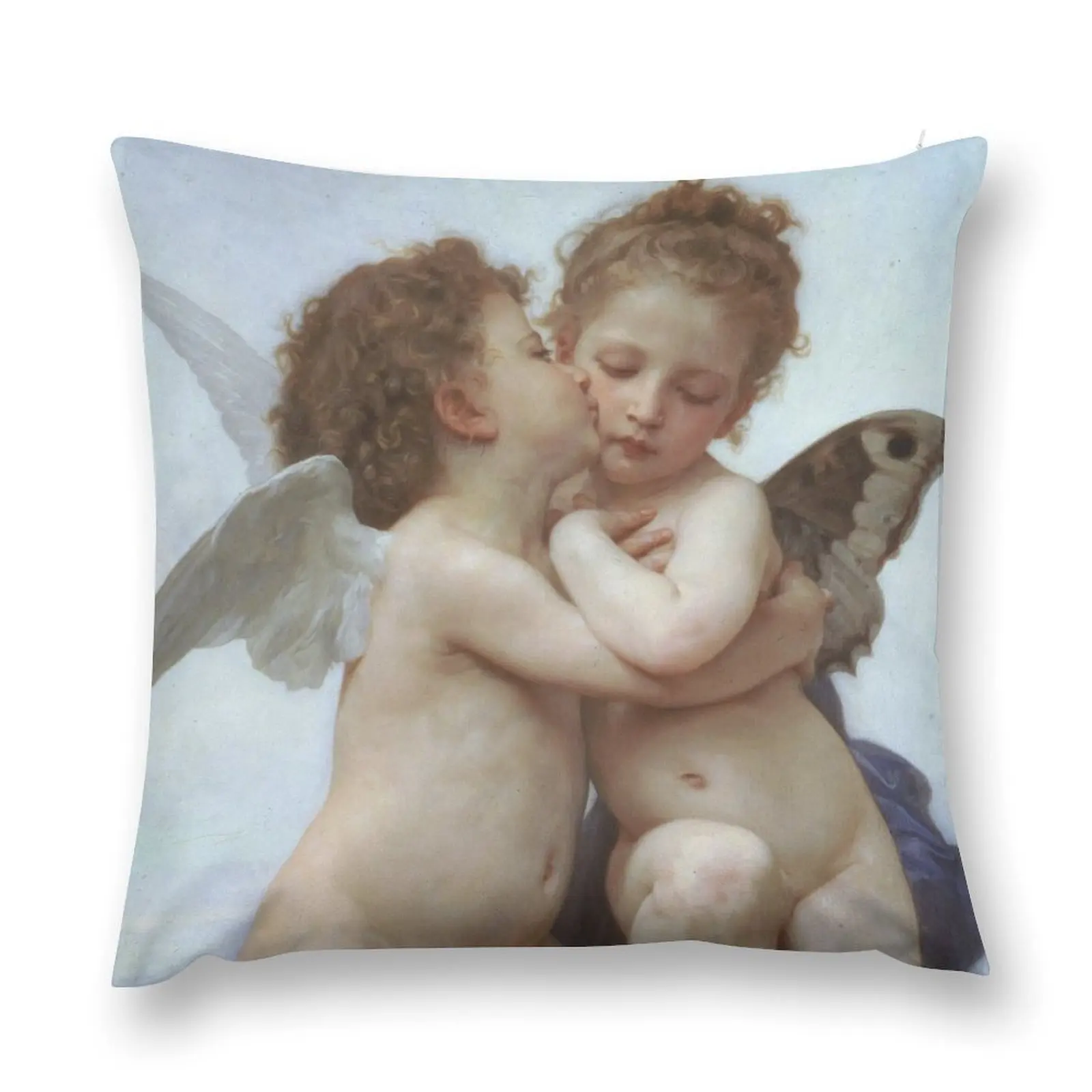 William-Adolphe Bouguereau: First kiss Psychee Angels - French Throw Pillow luxury throw pillow covers Bed pillowcases pillow